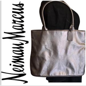 Neiman Marcus Silver Soft Leather Tote Purse